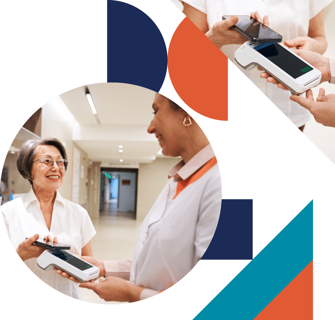 Cloud Payment graphic with woman making a healthcare payment