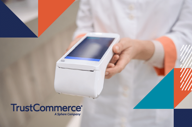 TrustCommerce KLAS report and photo of healthcare staff using cloud payments device